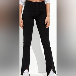 AE High Rise Skinny Kick Black Split Hem Jeans